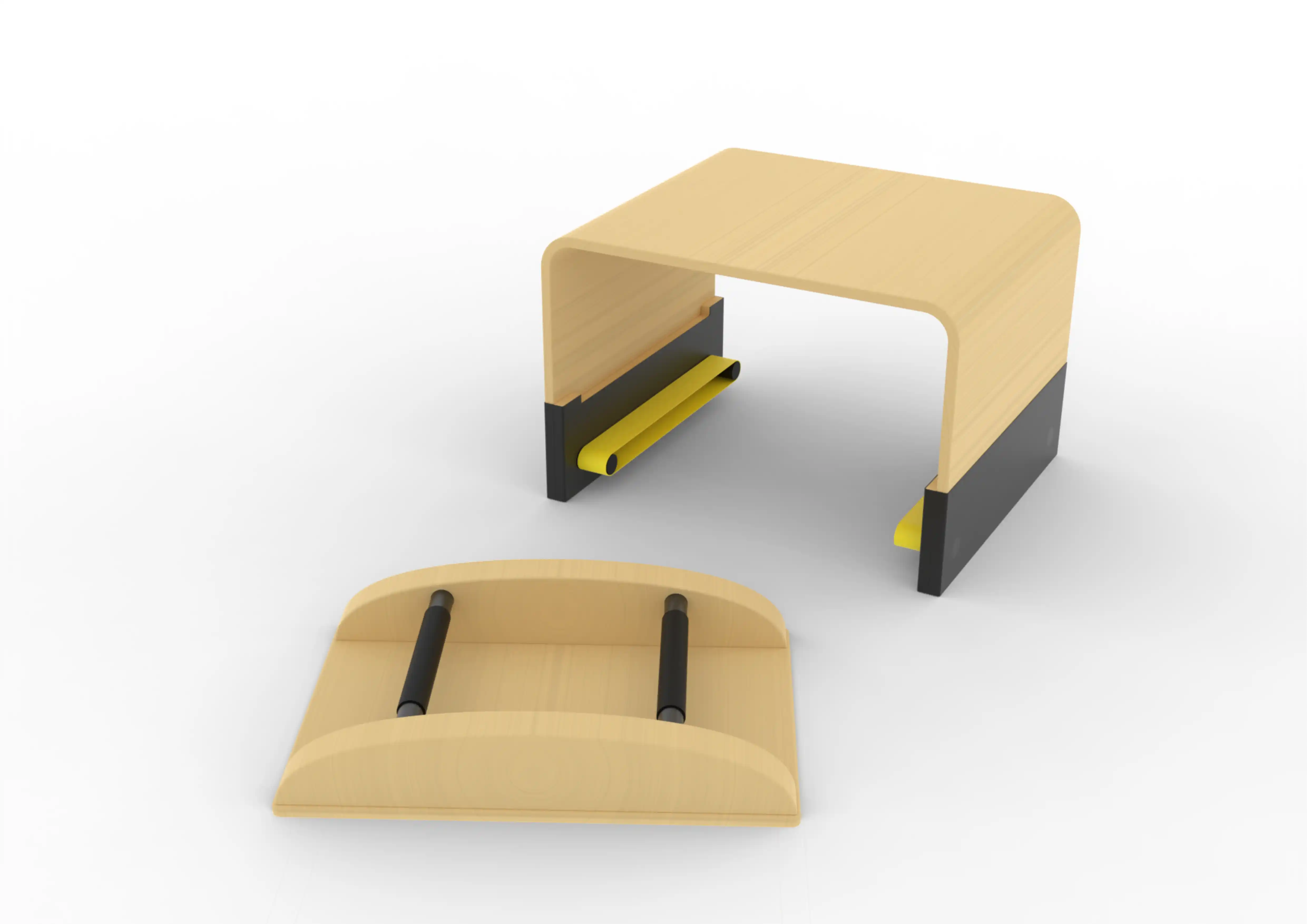The training tool lifts out from beneath the top, freeing the supports for the resistance bands.