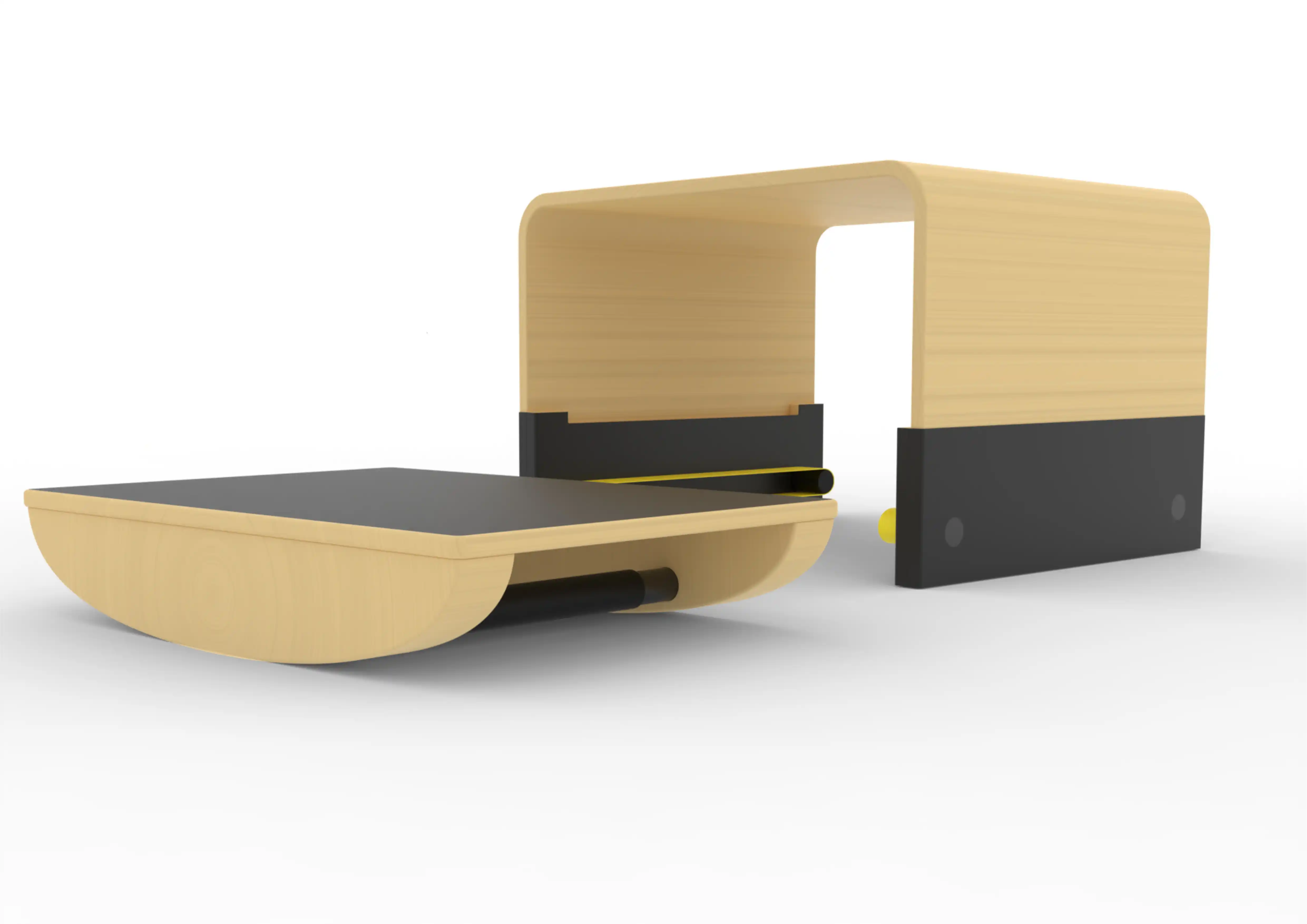 Turned over, the same tool switches between push-up bars and a balance board.